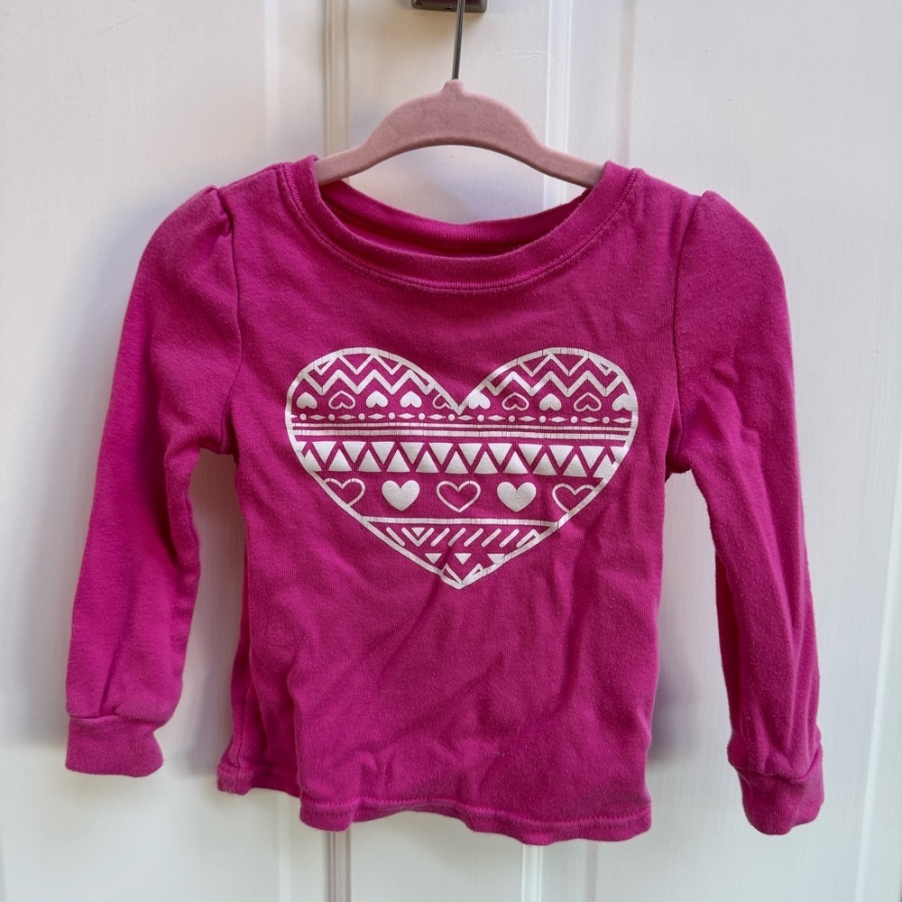 2T Pink and White Heart Girls Long Sleeve Pajama Top